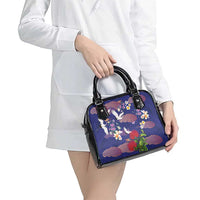 Hawaiian and Japanese Culture Together Shoulder Handbag Blue Ohia Lehua Plumeria and Sakura Blooming - Polynesian Pride