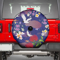 Hawaiian and Japanese Culture Together Spare Tire Cover Blue Ohia Lehua Plumeria and Sakura Blooming LT03 - Polynesian Pride