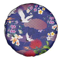 Hawaiian and Japanese Culture Together Spare Tire Cover Blue Ohia Lehua Plumeria and Sakura Blooming LT03 - Polynesian Pride