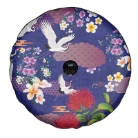 Hawaiian and Japanese Culture Together Spare Tire Cover Blue Ohia Lehua Plumeria and Sakura Blooming LT03 - Polynesian Pride