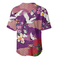 Hawaiian and Japanese Culture Together Baseball Jersey Purple Ohia Lehua Plumeria and Sakura Blooming - Polynesian Pride