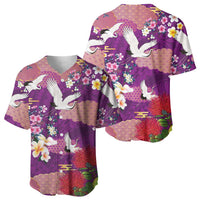 Hawaiian and Japanese Culture Together Baseball Jersey Purple Ohia Lehua Plumeria and Sakura Blooming - Polynesian Pride
