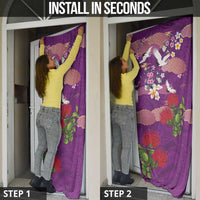 Hawaiian and Japanese Culture Together Door Cover Purple Ohia Lehua Plumeria and Sakura Blooming - Polynesian Pride