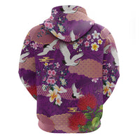 Hawaiian and Japanese Culture Together Hoodie Purple Ohia Lehua Plumeria and Sakura Blooming - Polynesian Pride