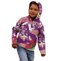 Hawaiian and Japanese Culture Together Kid Hoodie Purple Ohia Lehua Plumeria and Sakura Blooming - Polynesian Pride