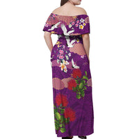 Hawaiian and Japanese Culture Together Off Shoulder Maxi Dress Purple Ohia Lehua Plumeria and Sakura Blooming - Polynesian Pride