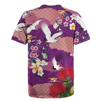Hawaiian and Japanese Culture Together Rugby Jersey Purple Ohia Lehua Plumeria and Sakura Blooming - Polynesian Pride