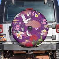 Hawaiian and Japanese Culture Together Spare Tire Cover Purple Ohia Lehua Plumeria and Sakura Blooming LT03 Purple - Polynesian Pride