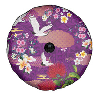 Hawaiian and Japanese Culture Together Spare Tire Cover Purple Ohia Lehua Plumeria and Sakura Blooming LT03 - Polynesian Pride