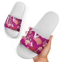 Hawaiian and Japanese Culture Together Slide Sandals Pink Ohia Lehua Plumeria and Sakura Blooming LT03 - Polynesian Pride