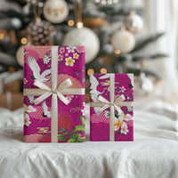 Hawaiian and Japanese Culture Together Wrapping Paper Pink Ohia Lehua Plumeria and Sakura Blooming - Polynesian Pride