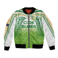 Custom Cook Islands Rugby League Bomber Jacket Tatau Tribal Motifs-Light Green Color LT03 Unisex Green - Polynesian Pride