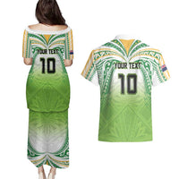 Custom Cook Islands Rugby League Couples Matching Puletasi and Hawaiian Shirt Tatau Tribal Motifs-Light Green Color - Polynesian Pride