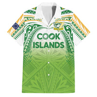 Custom Cook Islands Rugby League Family Matching Off The Shoulder Long Sleeve Dress and Hawaiian Shirt Tatau Tribal Motifs-Light Green Color LT03 Dad's Shirt - Short Sleeve Green - Polynesian Pride