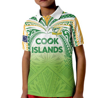 Custom Cook Islands Rugby League Kid Polo Shirt Tatau Tribal Motifs-Light Green Color - Polynesian Pride