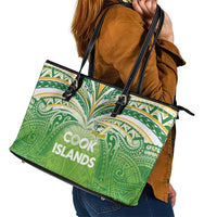Cook Islands Rugby League Leather Tote Bag Tatau Tribal Motifs-Light Green Color LT03 - Polynesian Pride