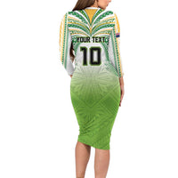 Custom Cook Islands Rugby League Long Sleeve Bodycon Dress Tatau Tribal Motifs-Light Green Color - Polynesian Pride