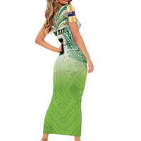 Custom Cook Islands Rugby League Short Sleeve Bodycon Dress Tatau Tribal Motifs-Light Green Color - Polynesian Pride