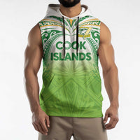 Custom Cook Islands Rugby League Sleeveless Hoodie Tatau Tribal Motifs-Light Green Color LT03 - Polynesian Pride