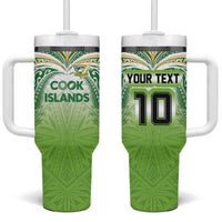 Custom Cook Islands Rugby League Tumbler With Handle Tatau Tribal Motifs-Light Green Color LT03 One Size: 40 oz Green - Polynesian Pride