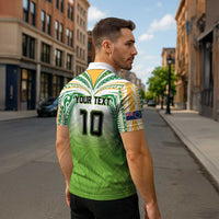 Custom Cook Islands Rugby League Zipper Polo Shirt Tatau Tribal Motifs-Light Green Color - Polynesian Pride