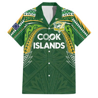 Custom Cook Islands Rugby League Family Matching Off The Shoulder Long Sleeve Dress and Hawaiian Shirt Tatau Tribal Motifs-Dark Green Color LT03 Dad's Shirt - Short Sleeve Green - Polynesian Pride
