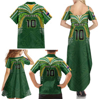 Custom Cook Islands Rugby League Family Matching Summer Maxi Dress and Hawaiian Shirt Tatau Tribal Motifs-Dark Green Color - Polynesian Pride