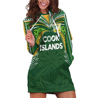Custom Cook Islands Rugby League Hoodie Dress Tatau Tribal Motifs-Dark Green Color - Polynesian Pride