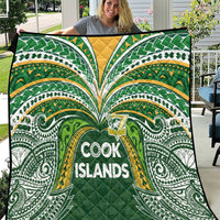 Cook Islands Rugby League Quilt Tatau Tribal Motifs-Dark Green Color LT03 Green - Polynesian Pride