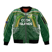 Custom Cook Islands Rugby League Sleeve Zip Bomber Jacket Tatau Tribal Motifs-Dark Green Color LT03 Unisex Green - Polynesian Pride