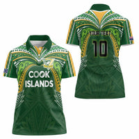 Custom Cook Islands Rugby League Women Polo Shirt Tatau Tribal Motifs-Dark Green Color - Polynesian Pride