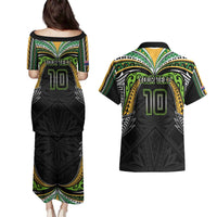 Custom Cook Islands Rugby League Couples Matching Puletasi and Hawaiian Shirt Tatau Tribal Motifs-Black Color - Polynesian Pride