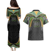 Custom Cook Islands Rugby League Couples Matching Puletasi and Hawaiian Shirt Tatau Tribal Motifs-Black Color - Polynesian Pride