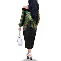 Custom Cook Islands Rugby League Family Matching Off The Shoulder Long Sleeve Dress and Hawaiian Shirt Tatau Tribal Motifs-Black Color LT03 - Polynesian Pride