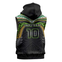 Custom Cook Islands Rugby League Sleeveless Zip Hoodie Tatau Tribal Motifs-Black Color - Polynesian Pride