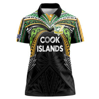 Custom Cook Islands Rugby League Women Polo Shirt Tatau Tribal Motifs-Black Color - Polynesian Pride