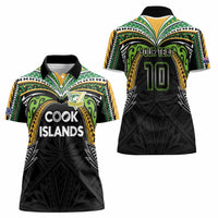 Custom Cook Islands Rugby League Women Polo Shirt Tatau Tribal Motifs-Black Color - Polynesian Pride