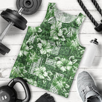 Hawaiian Quilt Pattern Men Tank Top Hibiscus and Tribal Element Vintage Green Vibe LT03 - Polynesian Pride