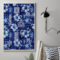 Hawaiian Quilt Pattern Canvas Wall Art Hibiscus and Tribal Element Vintage Blue Vibe LT03 - Polynesian Pride