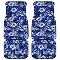 Hawaiian Quilt Pattern Car Mats Hibiscus and Tribal Element Vintage Blue Vibe LT03 Blue - Polynesian Pride