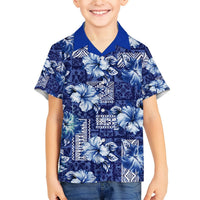 Hawaiian Quilt Pattern Hawaiian Shirt Hibiscus and Tribal Element Vintage Blue Vibe LT03 - Polynesian Pride