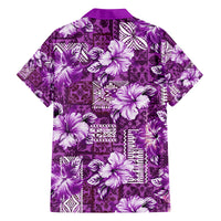 Hawaiian Quilt Pattern Family Matching Summer Maxi Dress and Hawaiian Shirt Hibiscus and Tribal Element Vintage Purple Vibe LT03 - Polynesian Pride
