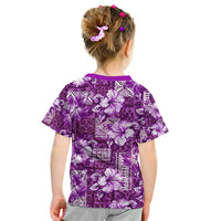 Hawaiian Quilt Pattern Kid T Shirt Hibiscus and Tribal Element Vintage Purple Vibe LT03 - Polynesian Pride