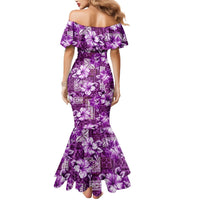 Hawaiian Quilt Pattern Mermaid Dress Hibiscus and Tribal Element Vintage Purple Vibe LT03 - Polynesian Pride