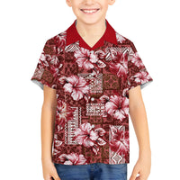 Hawaiian Quilt Pattern Family Matching Long Sleeve Bodycon Dress and Hawaiian Shirt Hibiscus and Tribal Element Vintage Red Vibe LT03 Son's Shirt Red - Polynesian Pride