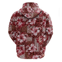 Hawaiian Quilt Pattern Hoodie Hibiscus and Tribal Element Vintage Red Vibe LT03 - Polynesian Pride