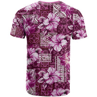 Hawaiian Quilt Pattern T Shirt Hibiscus and Tribal Element Vintage Pink Vibe LT03 - Polynesian Pride
