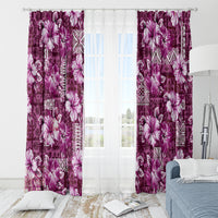 Hawaiian Quilt Pattern Window Curtain Hibiscus and Tribal Element Vintage Pink Vibe LT03 - Polynesian Pride