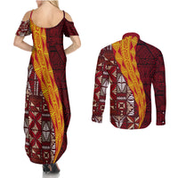 Tonga Feletoa Kupesi Fakatonga Couples Matching Summer Maxi Dress and Long Sleeve Button Shirt LT03 - Polynesian Pride