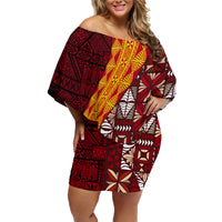 Tonga Feletoa Kupesi Fakatonga Family Matching Off Shoulder Short Dress and Hawaiian Shirt LT03 Mom's Dress Red - Polynesian Pride